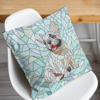 Coussin Chien de taureau français mignon - mosaïque pastel