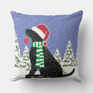 Coussin Chien de vacances Noël Black Lab