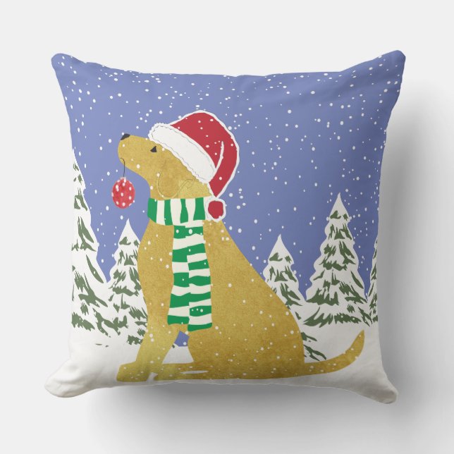 Coussin Chien de vacances Noël Golden Retriever (Recto)