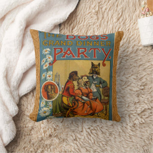 Coussin Chien Dinner Party Chien Vintage illustration