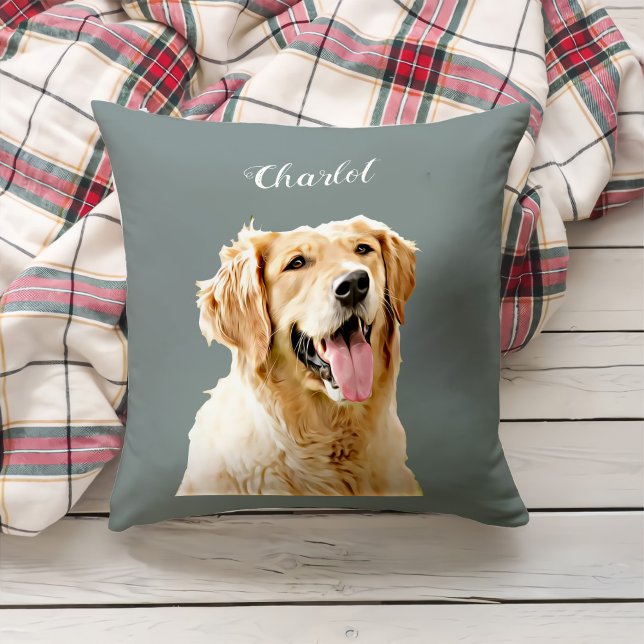 Coussin Chien d'or retriever personnalisé Chien dessiné pe (Créateur téléchargé)