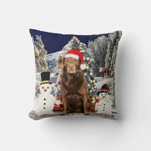 Coussin Chien du Labrador dans la neige Lumières Casquette (Recto)
