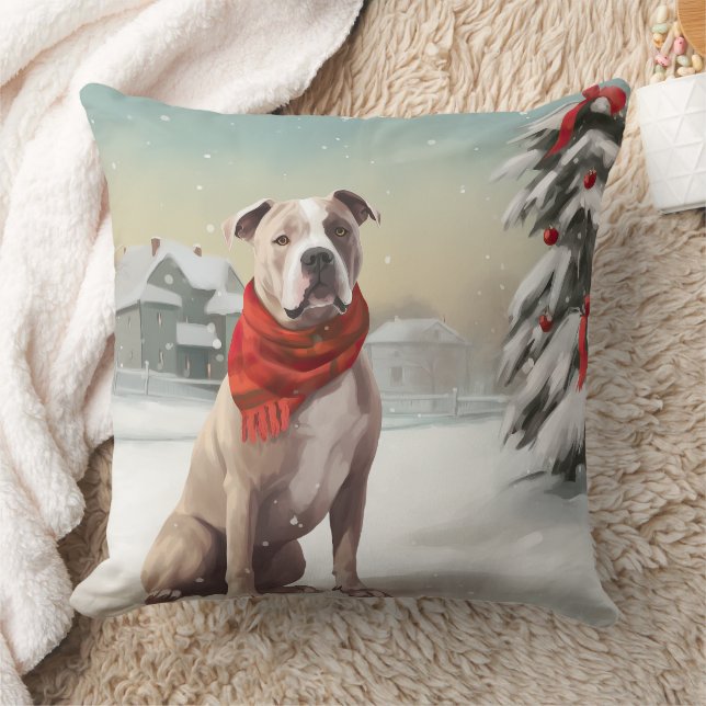 Coussin Chien du Staffordshire américain à Noël de neige (Couverture)