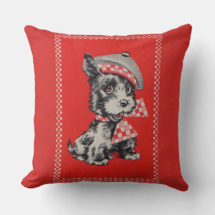 Coussin Chien écossais des années 1950 en rouge