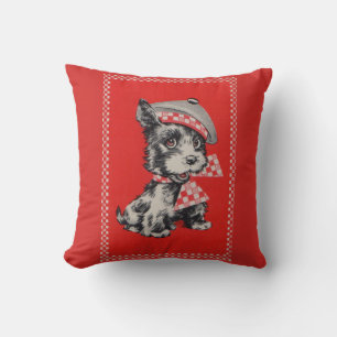 Coussin Chien écossais des années 1950 en rouge