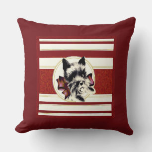 Coussin Chien écossais noir sur arrière - plan rayé