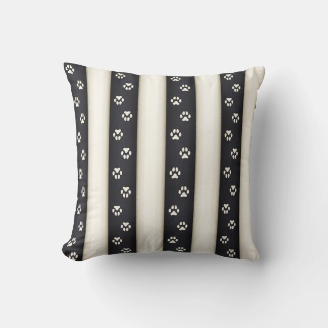 Coussin Chien Empreintes de pattes Black & Antique White A (Recto)