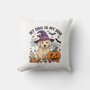 Coussin Chien est Boo Halloween Sorcière Chiot Citrouille_