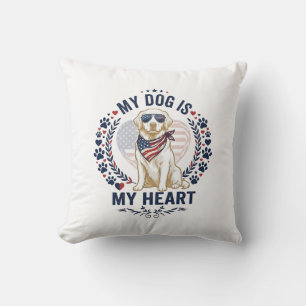 Coussin Chien est cœur drapeau américain lunettes de solei