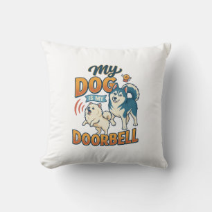 Coussin Chien Est Sonnette Aboie Blanc Bleu_1