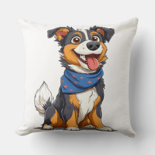 Coussin Chien heureux portant un bandana bleu