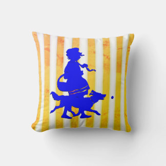 Coussin Chien jaune blanc rayé bleu Chien bleu silhouette