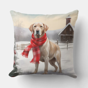 Coussin Chien Labrador dans la neige de Noël