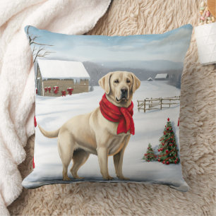 Coussin Chien Labrador Retriever dans la neige de Noël
