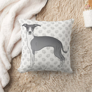 Coussin Chien Lévrier Italien Bleu Et Blanc Avec Des Patte