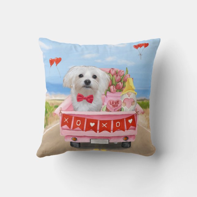 Coussin Chien maltais Saint Valentin Camion (Verso)