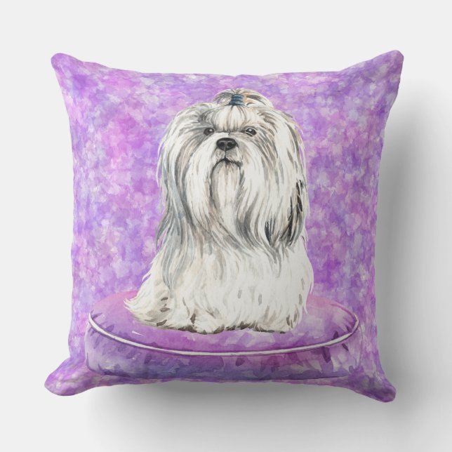 COUSSIN CHIEN MALTESSE BLANC ASSIS DANS UN LIT DE CHIEN (Recto)