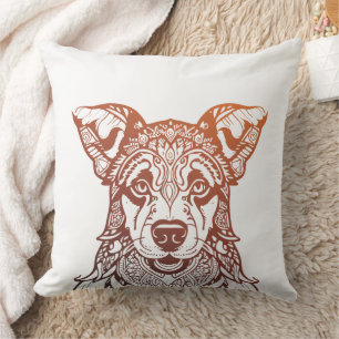 Coussin Chien Mandala Ornemental, Chien Dessiné À La Main