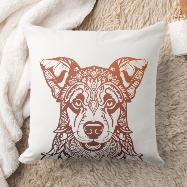 Coussin Chien Mandala Ornemental, Chien Dessiné À La Main  (Couverture)