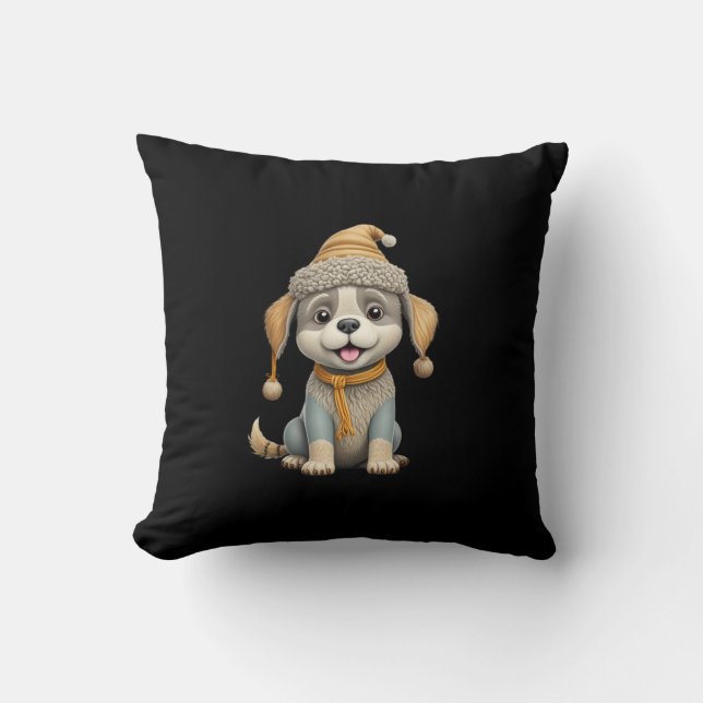 Coussin Chien mignon avec vêtements d'hiver (Recto)