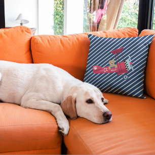 Coussin Chien mignon pilotant un avion, nom personnalisé N
