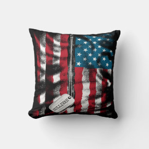 Coussin Chien militaire personnalisé Tags USA Drapeau