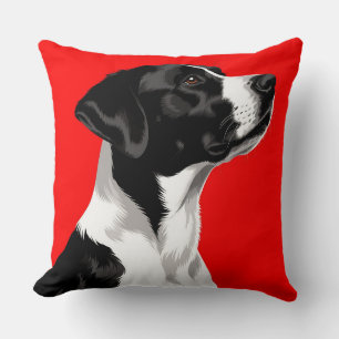 Coussin Chien noir et blanc sur fond rouge audacieux