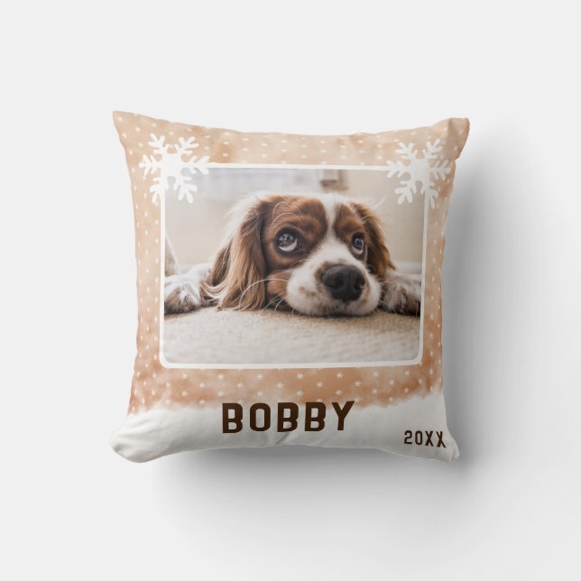 Coussin Chien Photo Nom de l'animal de compagnie Snowflake (Recto)