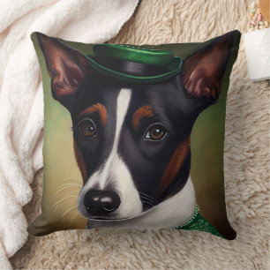 Coussin Chien Rat Terrier en robe de la Saint-Patrick