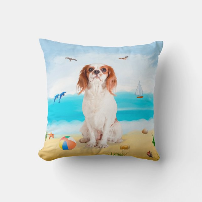 Coussin Chien roi cavalier sur la plage (Recto)