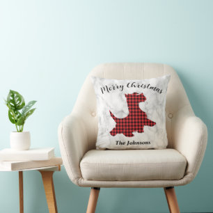 Coussin Chien Scottie de Noël à carreaux rouges