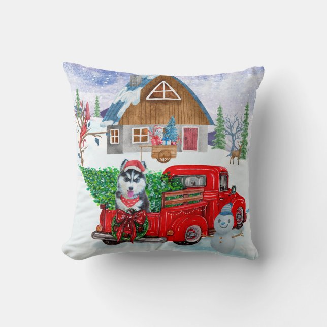 Coussin Chien sibérien Husky dans la livraison de Noël Cam (Recto)