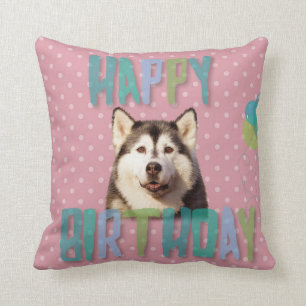 Coussin Chien sibérien Husky Joyeux anniversaire