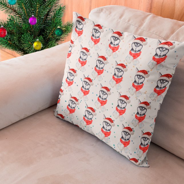 Coussin Chien sibérien Husky race Étoiles de Noël (Créateur téléchargé)