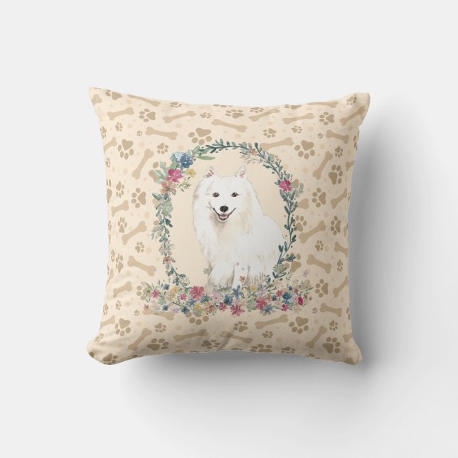 Coussin Chien Spitz Japonais Empreinte de patte & Cute Flo (Recto)