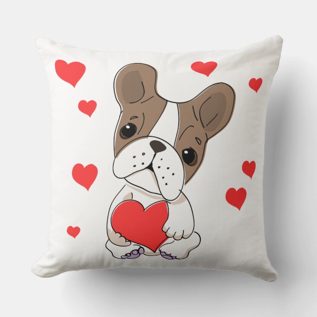 Coussin Chien-taureau français de Saint-Valentin aux coeur (Recto)