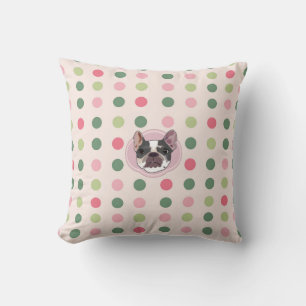 Coussin Chien taureau français et points colorés