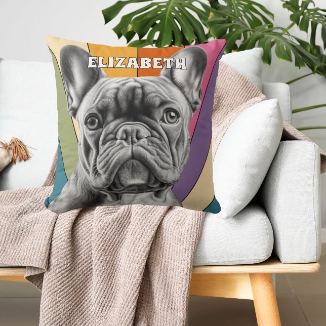 Coussin Chien-taureau français rétro mignon personnalisé (Créateur téléchargé)