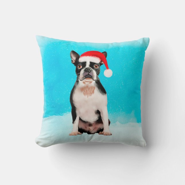 Coussin Chien Terrier de Boston En Noël De Neige (Recto)