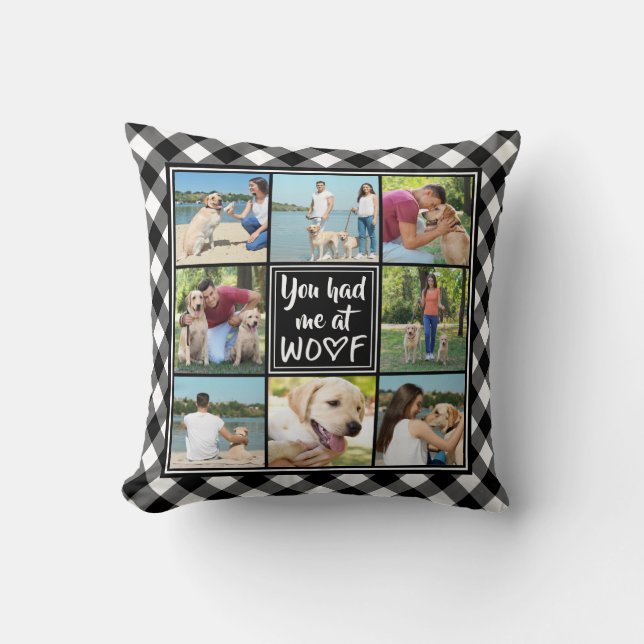 Coussin Chien | Tu m'as eu à WOOF | 8 Photos Buffalo Check (Recto)
