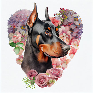 Coussin Chien Valentine Doberman Pinscher