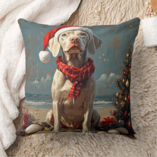 Coussin Chien Weimaraner Noël Plage Vintage