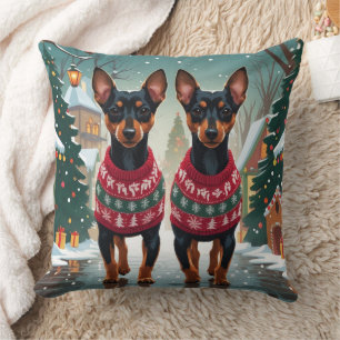 Coussin Chiens Affenpinscher Noël Neige Fêtes