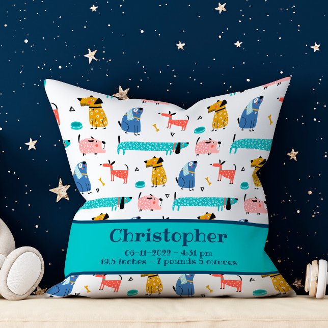 Coussin Chiens amusants statistiques de naissance (Créateur téléchargé)