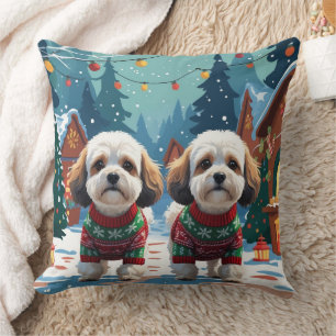 Coussin Chiens Bichon Frise Noël Neige Fêtes