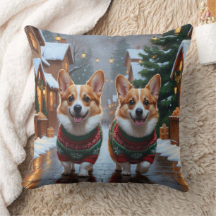 Coussin Chiens Corgi Noël Fête de Noël