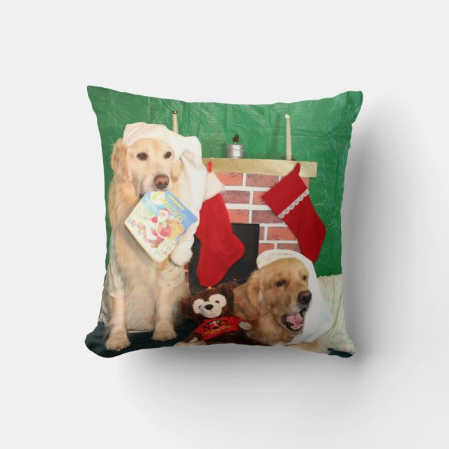 Coussin Chiens d'arrêt d'or la nuit avant Noël (Recto)