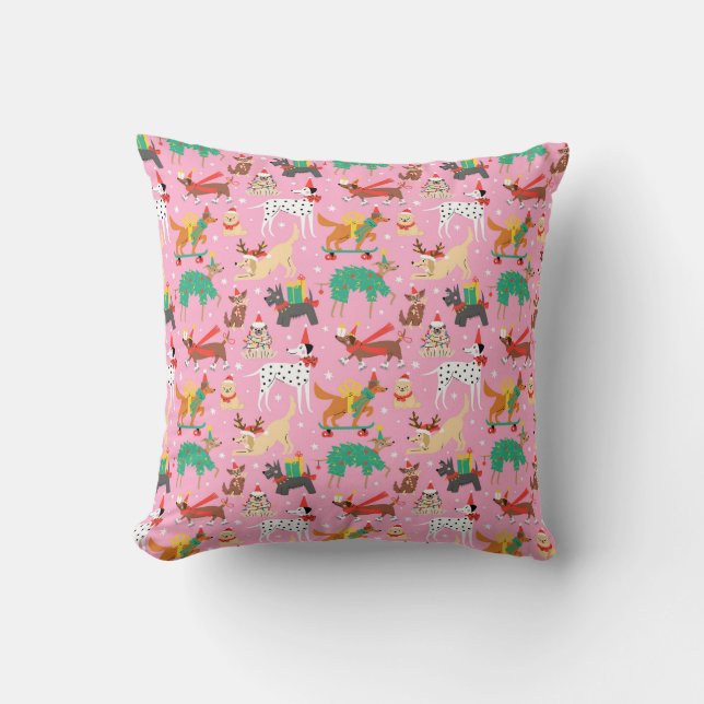 Coussin Chiens de Noël en Motif de vêtements de vacances (Recto)
