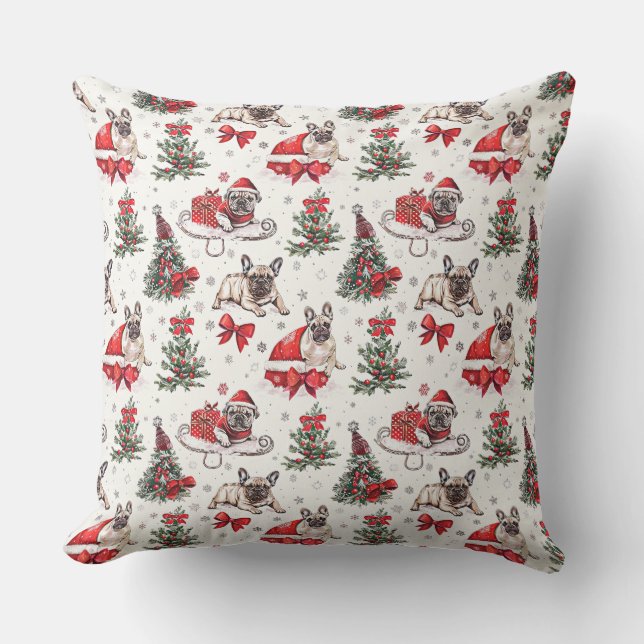 Coussin Chiens de noël mignons en rouge-noir en noël (Recto)
