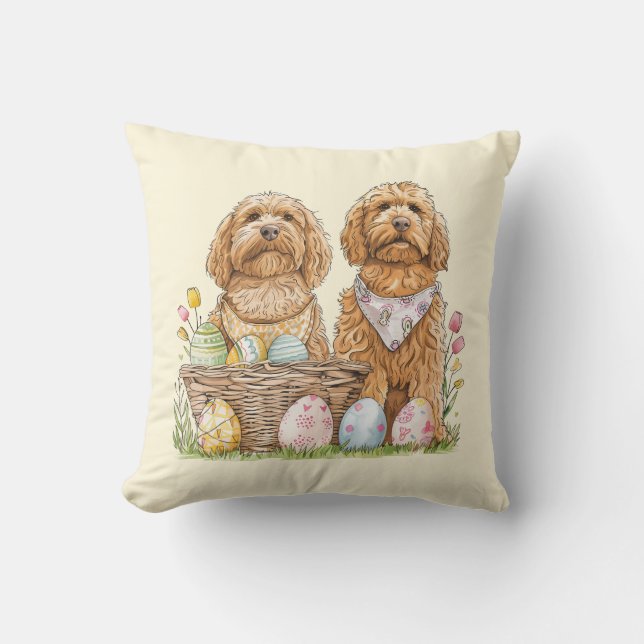 Coussin Chiens de Pâques Goldendoodle (Recto)